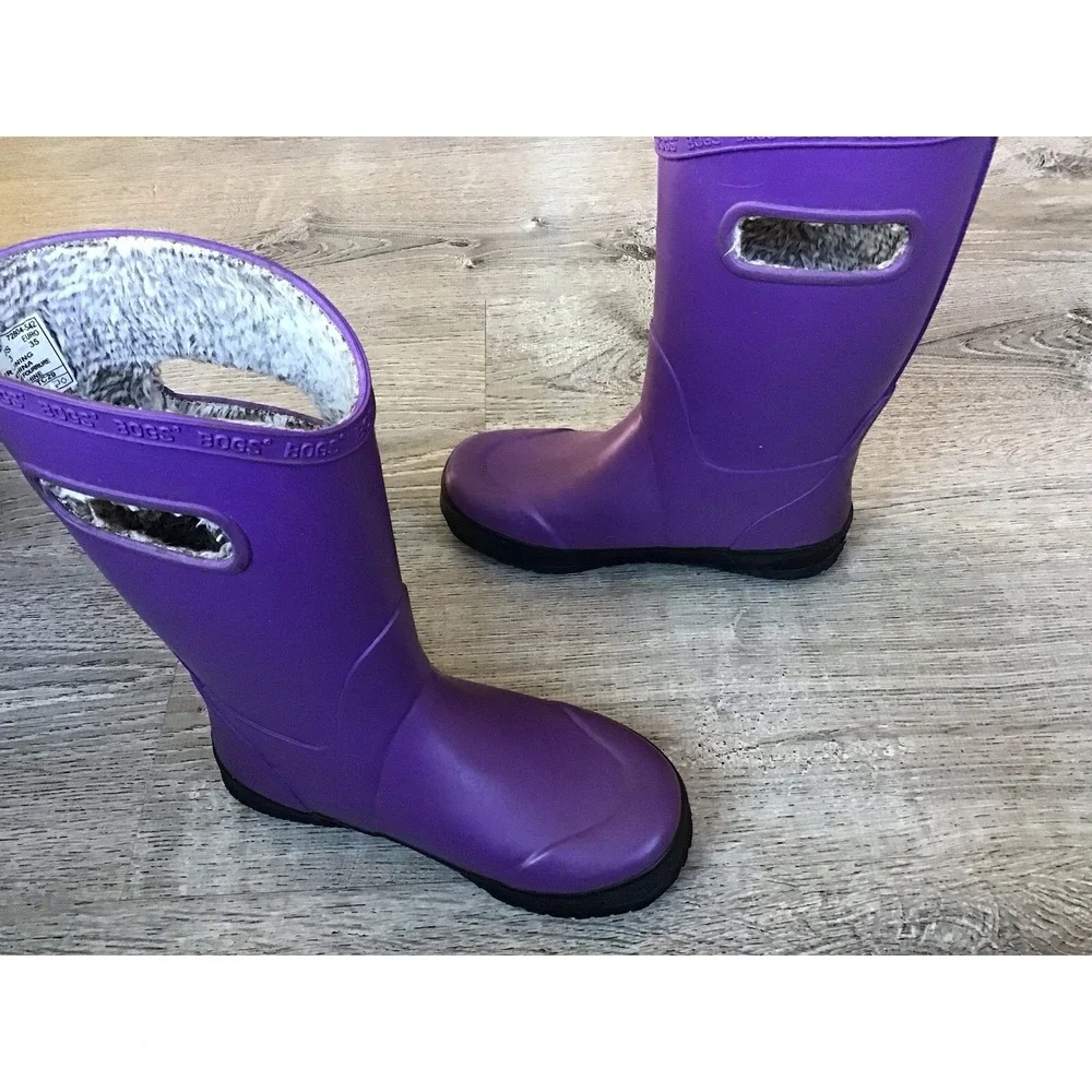 Kids Childrens Bogs Rainboot Plush Purple Waterproof Boots Size 3 Y 72804-542